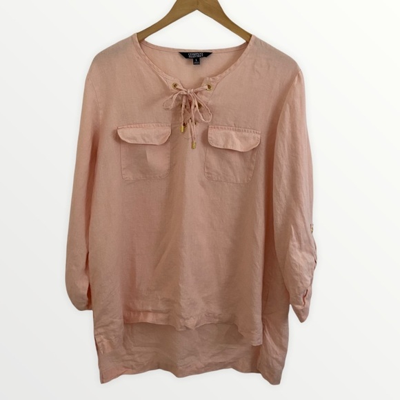 Company Ellen Tracy 100% Linen Blush Pink Top Sz L - Picture 1 of 8